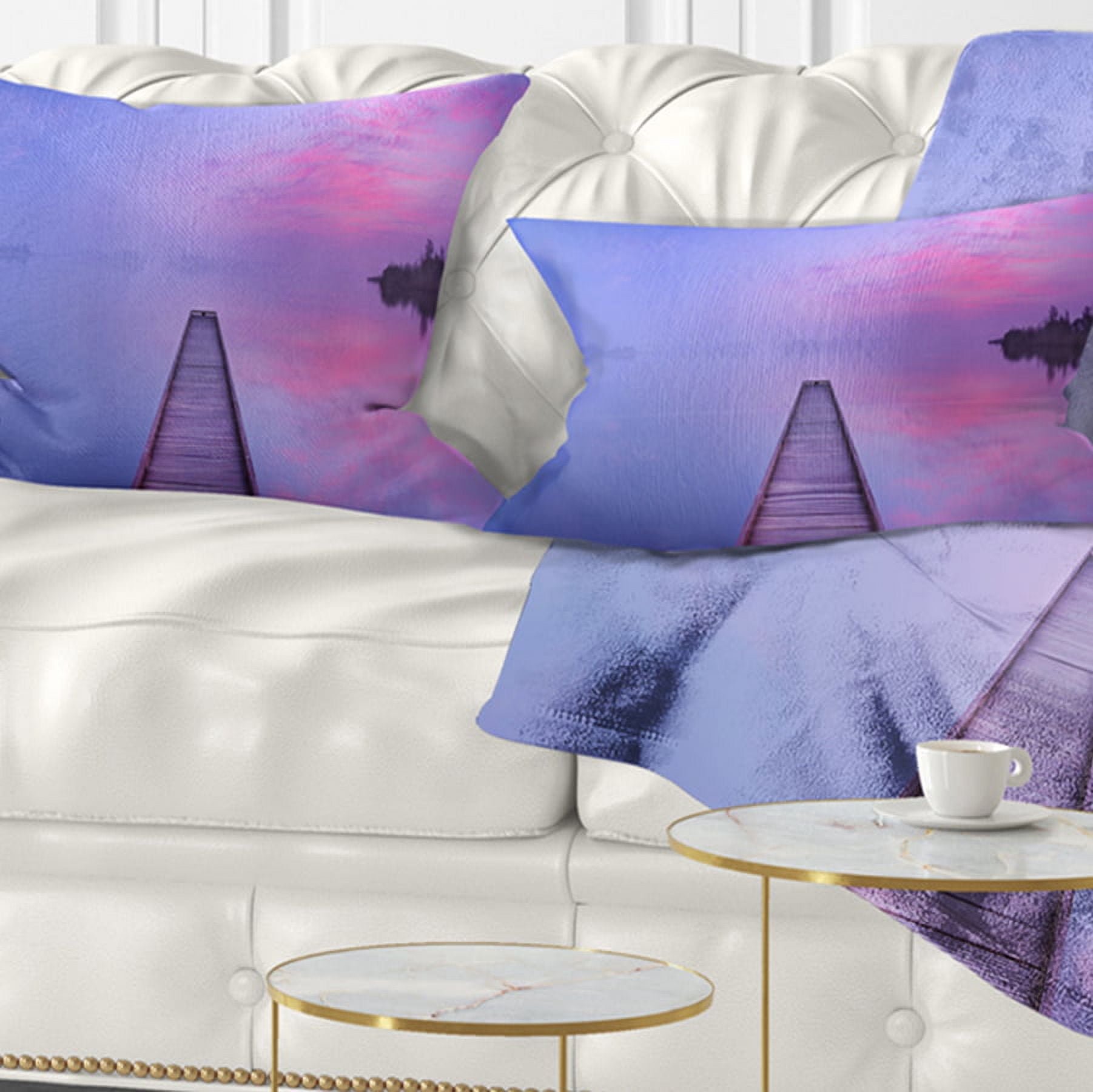 Designart Jetty in a Dawn Lake - Wooden Sea Bridge Throw Pillow - 12x20