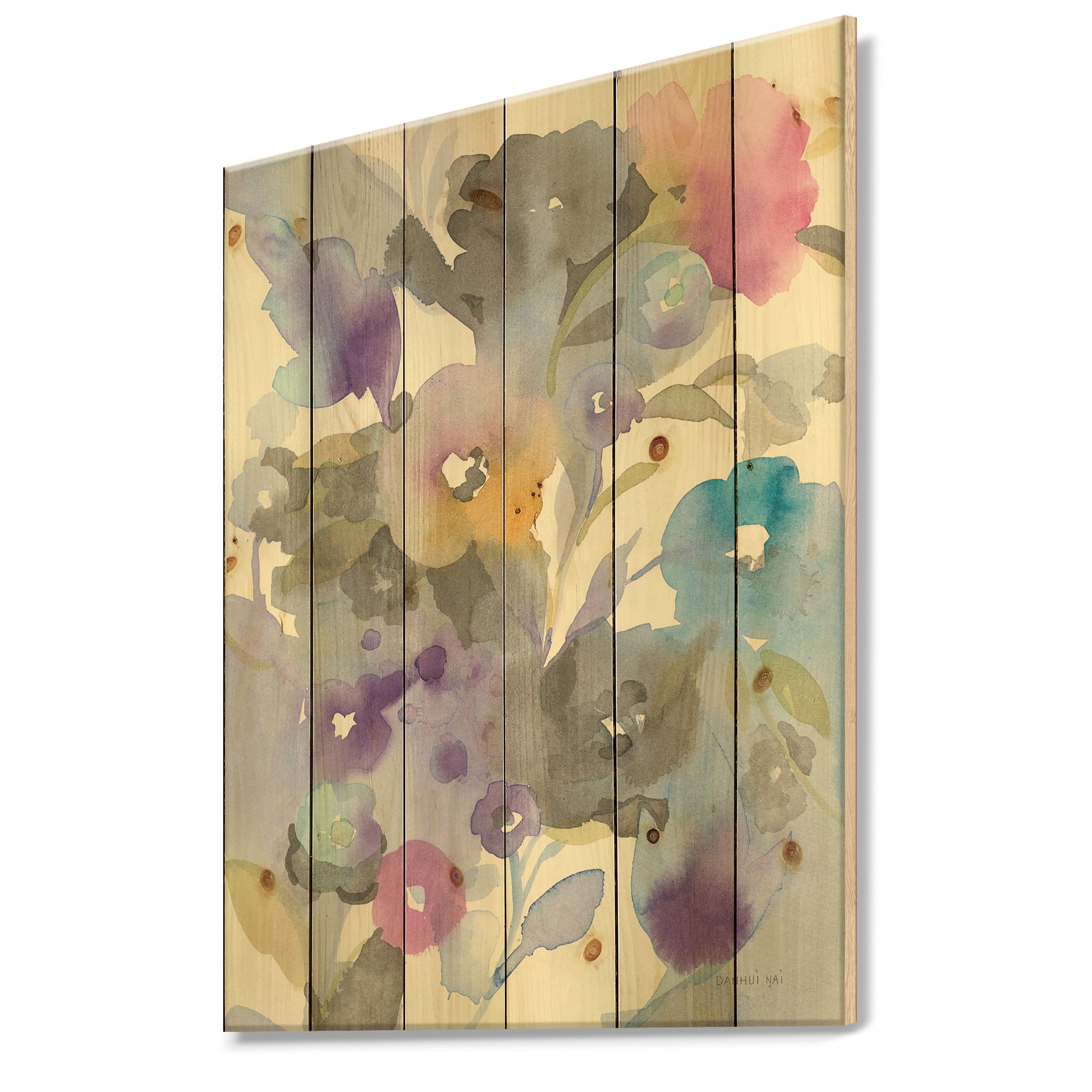 Designart 'Jewel Garden I' Modern Farmhouse Print on Natural Pine Wood
