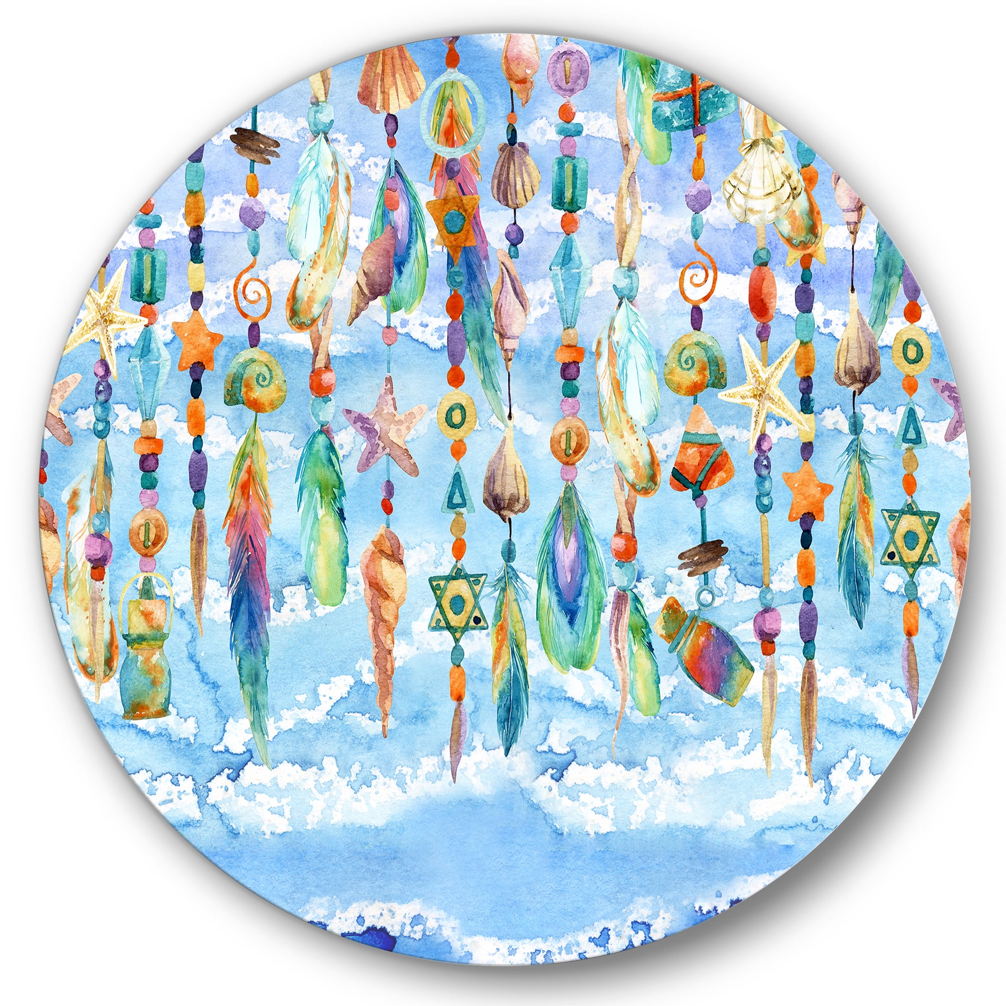 Designart 'Jewelry of Beads and Sea Shell' Traditional Circle Metal Wall Art 29x29 - Disc of 29