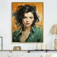 thumbnail image 1 of Designart "Johansson In Green Jade Portrait" Woman Pop Art Floater Framed Wall Art Prints, 1 of 5