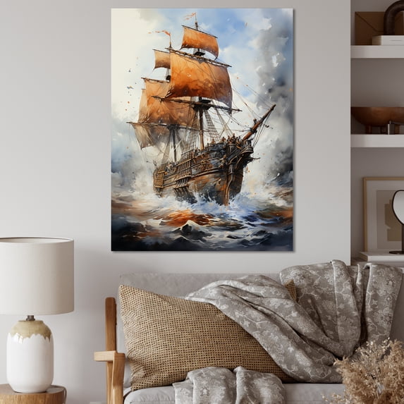 Designart "Jolly Roger s Pirate Voyage II" Pirate Canvas Art Print