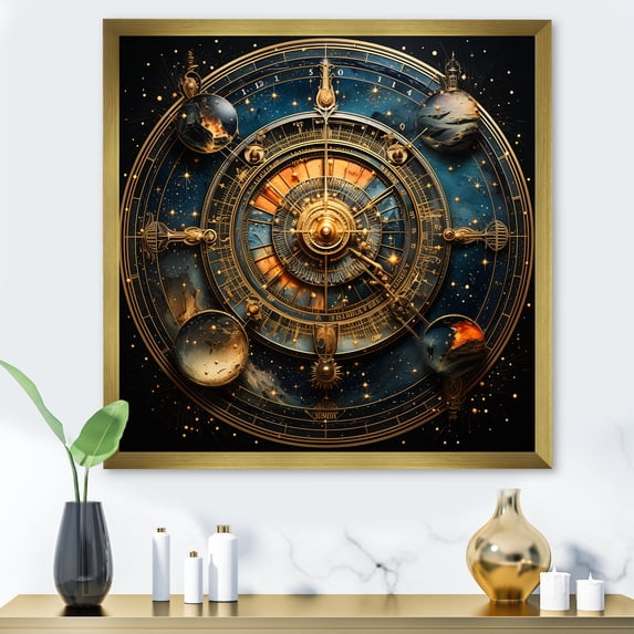 Designart "Journey Astrological II" Spiritual Framed Wall Art Decor - Global Blue Astrology Entryway Framed Wall Art