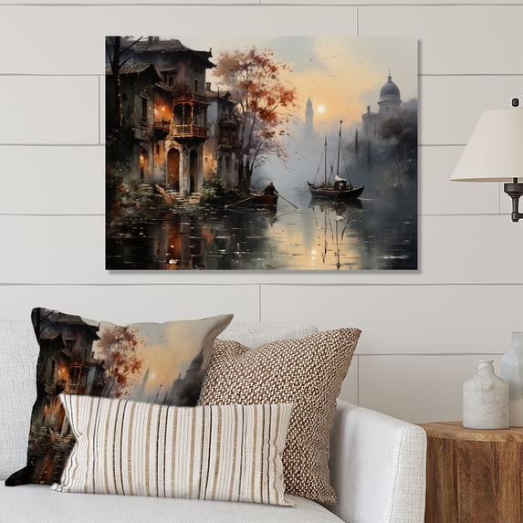 Designart "Journey Muted Canal Mystical" Canals Metal Art Living Room