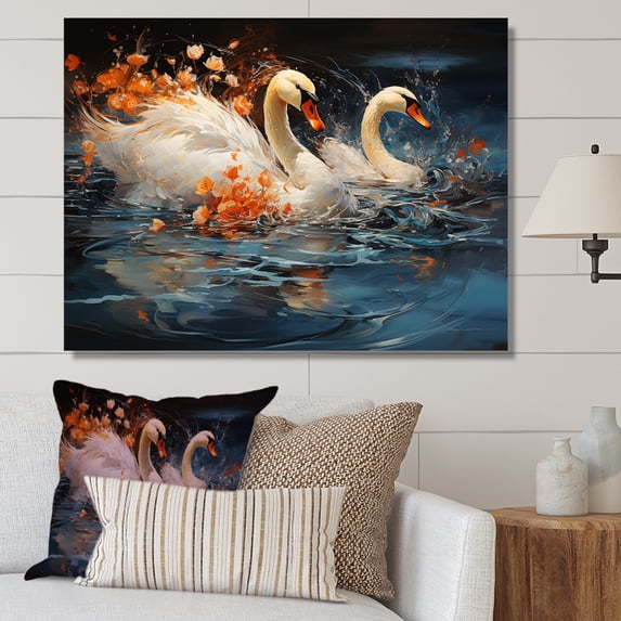 Designart "Journey Of The Swans I" Animals Swans Canvas Prints
