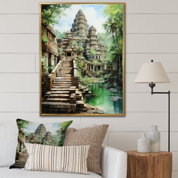 Designart "Journey To Asian Painting IV" Asian Floater Framed Canvas Art Print