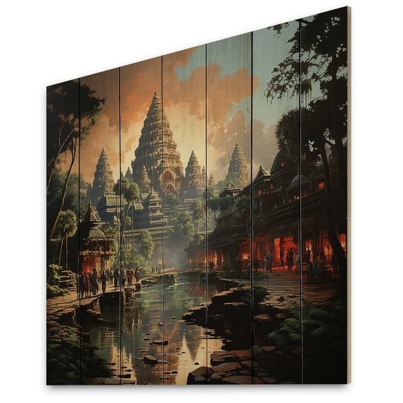 Designart "Journey To Asian Painting VII" Asian Print on Natural Pine Wood