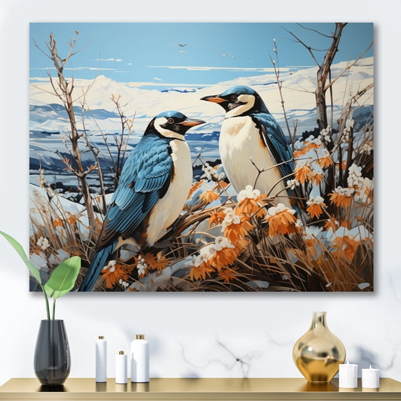 Designart "Journey of Penguins in a Pastoral Setting I" Animals Canvas Art Print