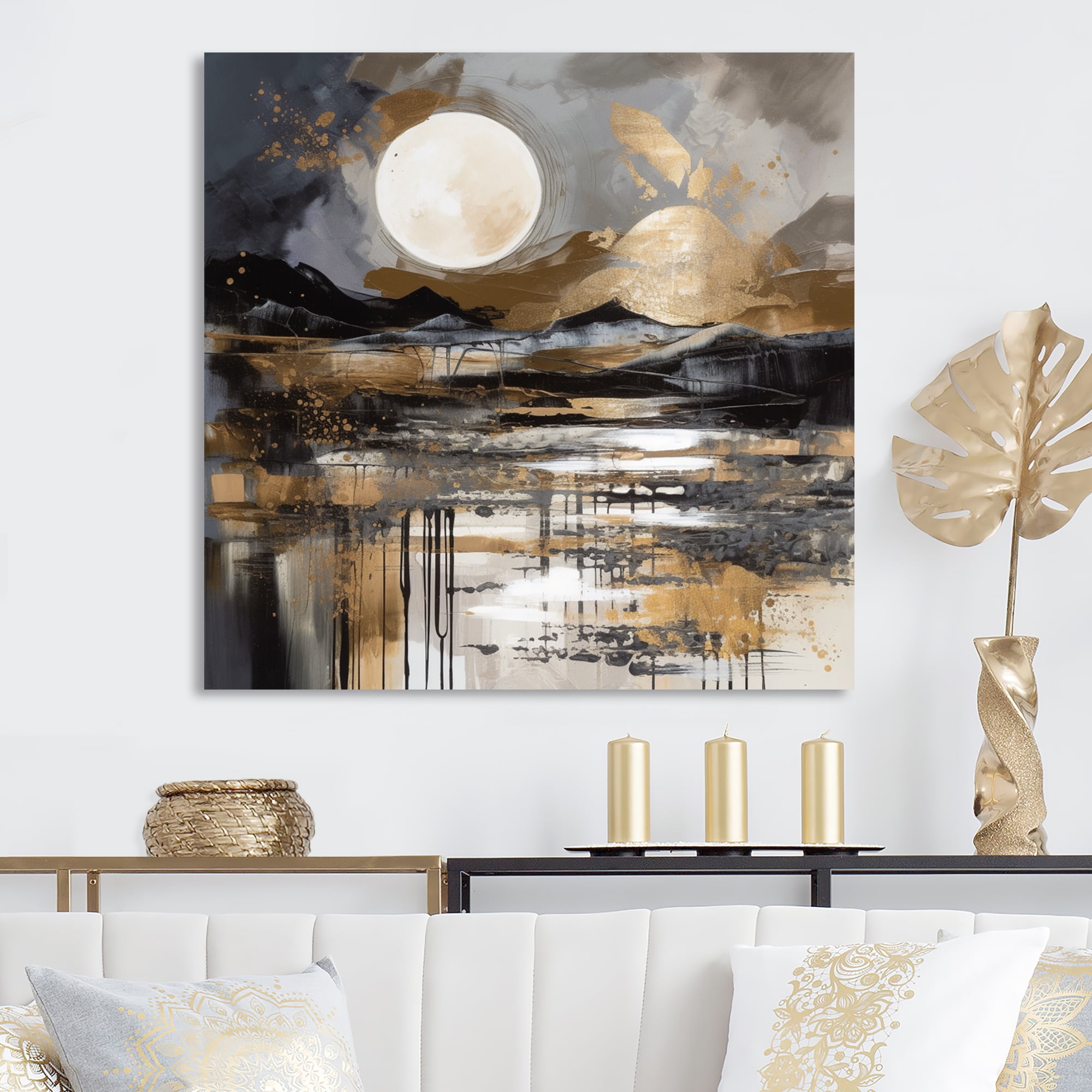 Designart "Journey of the Evolving Golden Moon V" Landscape Modern