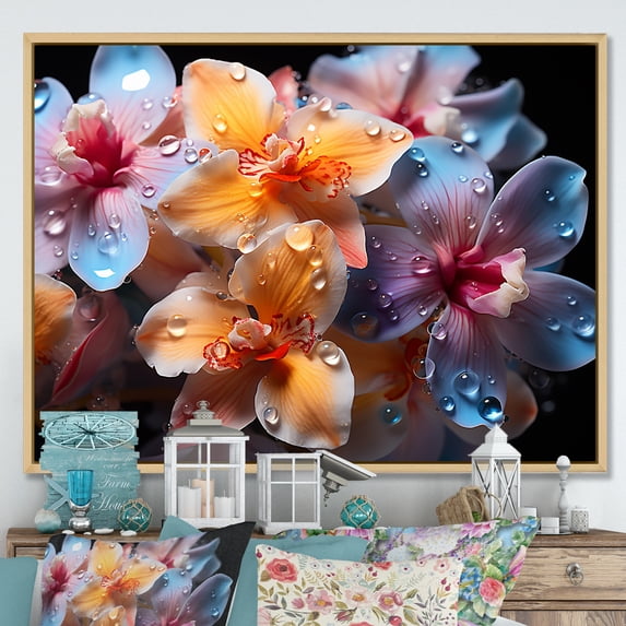 Designart "Joyful Abstract Art I" Orchids Floater Framed Canvas Wall Art