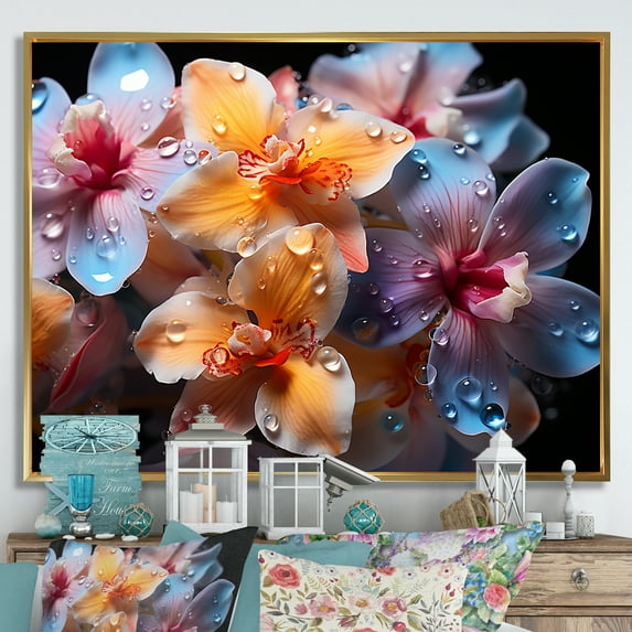 Designart "Joyful Abstract Art I" Orchids Floater Framed Canvas Wall Art