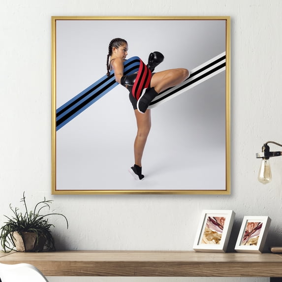 Designart "Joyful Boxing Enthusiast" Boxing Floater Framed Canvas Art Print