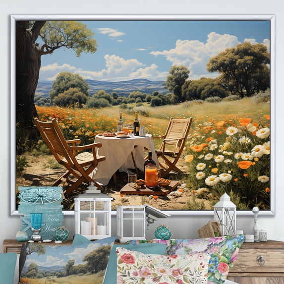 Designart "Joyful Picnics For Two At A Gathering" Meals & Picnics Floater Framed Canvas Art Print