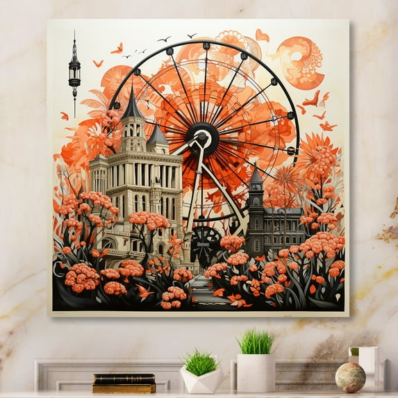 Designart "Joyful Spin Coral Ferris Wheel Delight II" Amusement Parks Wall Art Print