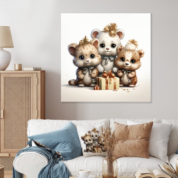 Designart "Joyfull nursery Teddy Bears IV In White and Brown"Nursery Teddy Bear's Metal Wall Art White Nursery Office Room Wall Art
