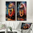 thumbnail image 1 of Designart "Jukeboxes Nostalgic harmonies I" Jukeboxes Wall Art Set Of 2 - Orange Fashion Canvas Set For Living Room Decor, 1 of 7