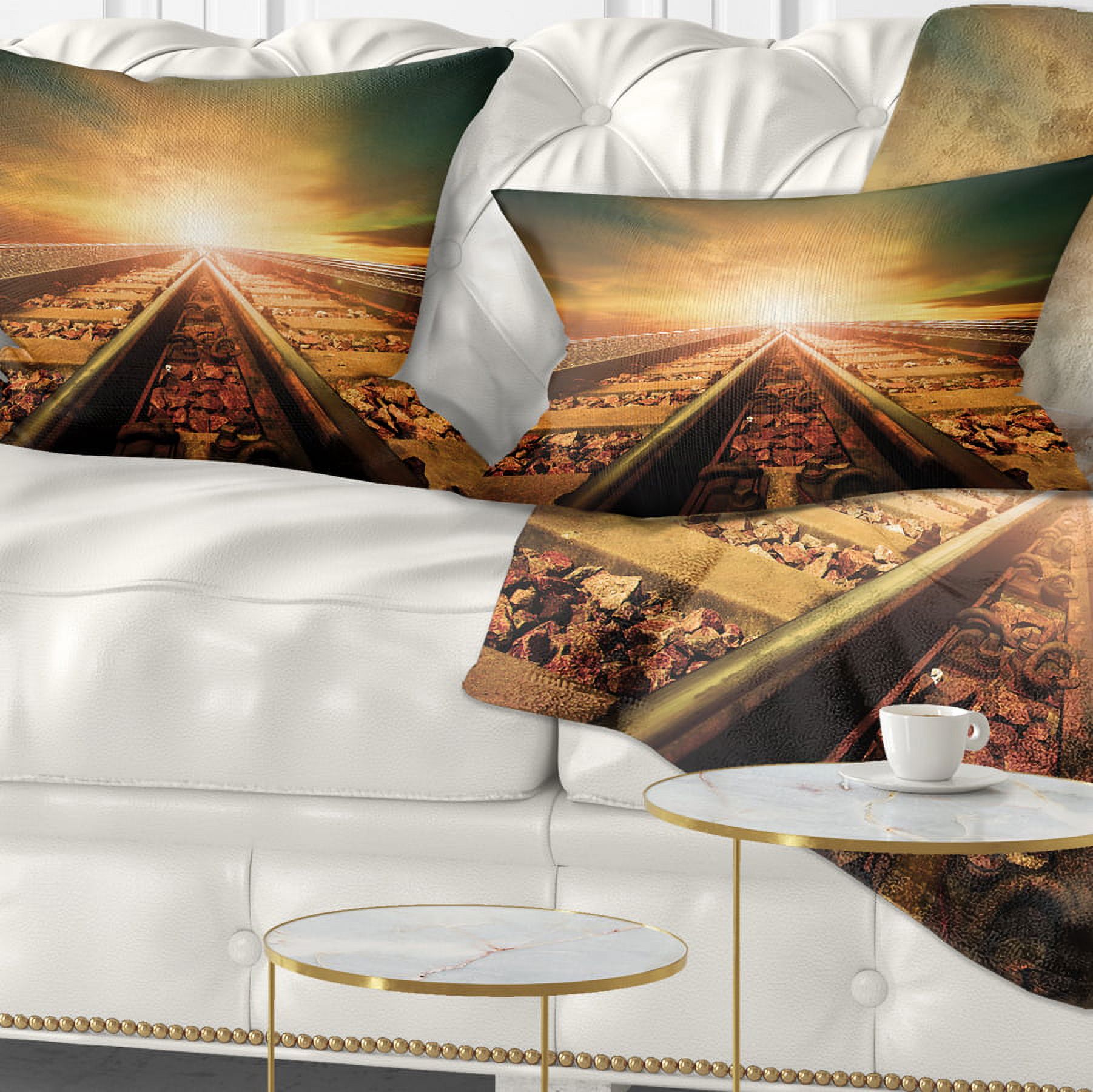 Designart Junction of Railways Track - Landscape Printed Throw Pillow - 12x20