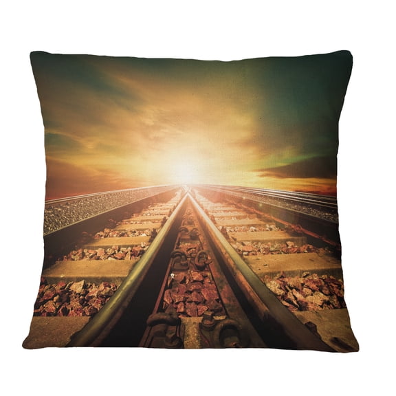 Designart Junction of Railways Track - Landscape Printed Throw Pillow - 16x16