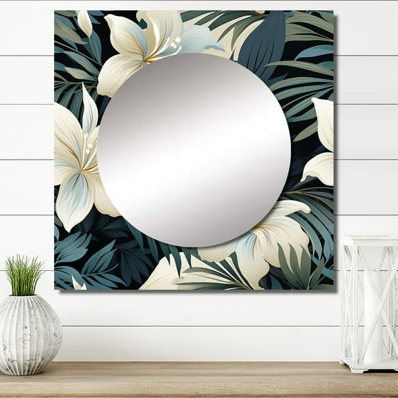 Designart "Jungle Hues In Neutrals II" 0 Gray Large Square Mirror - Square Bedroom Mirror Printed Wall Decor - Tropical Square Printed Wall Mirror Art