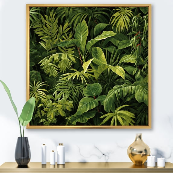 Designart "Jungle Plants Landscape A Rainforest Perspective I" Landscapes Framed Wall Art - Global Green Jungle Hallway Framed Wall Art Decor