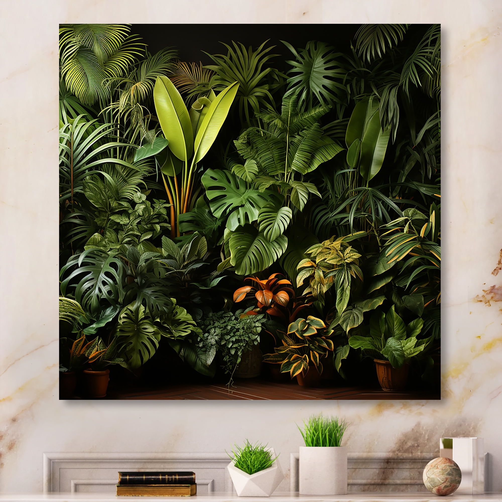 Curated visual reference: Picture Idea: Designart Jungle Plants Whispers Collage 1 In Green Jungle Metal