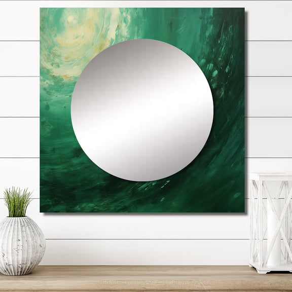 Designart "Jupiter Planet In Outer Space With Jade Hues I" Our Solar System Square Mirror For Wall Decor - Large Green Square Mirror Printed Wall Decor - Astronomy Square Living Room Mirror