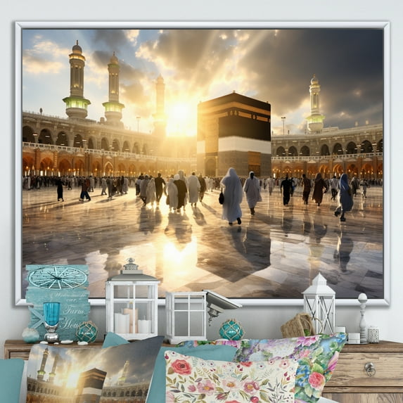 Designart "Kaaba Reflection Islam wall art I" Islamic Floater Framed Canvas Wall Art