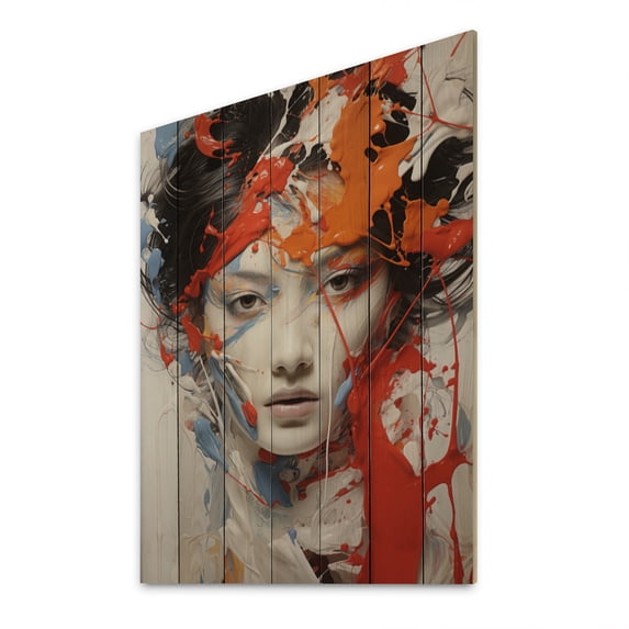 Designart "Kabuki Reverie Woman Portrait in Japon Art II" Portrait Print on Natural Pine Wood