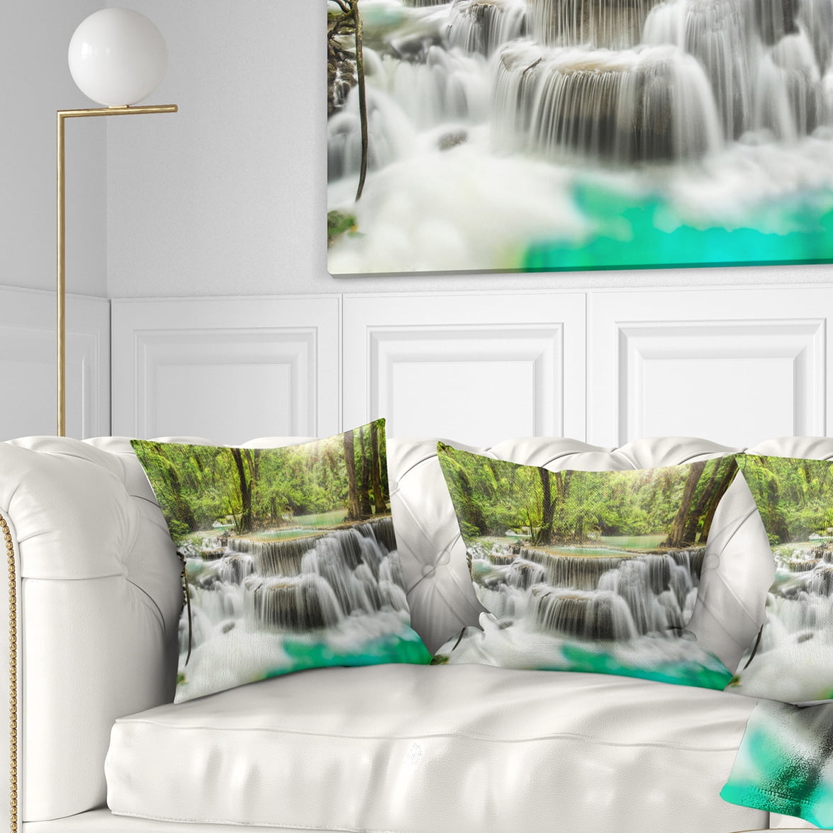Designart Kanchanaburi Erawan Waterfall - Photography Throw Pillow - 18x18