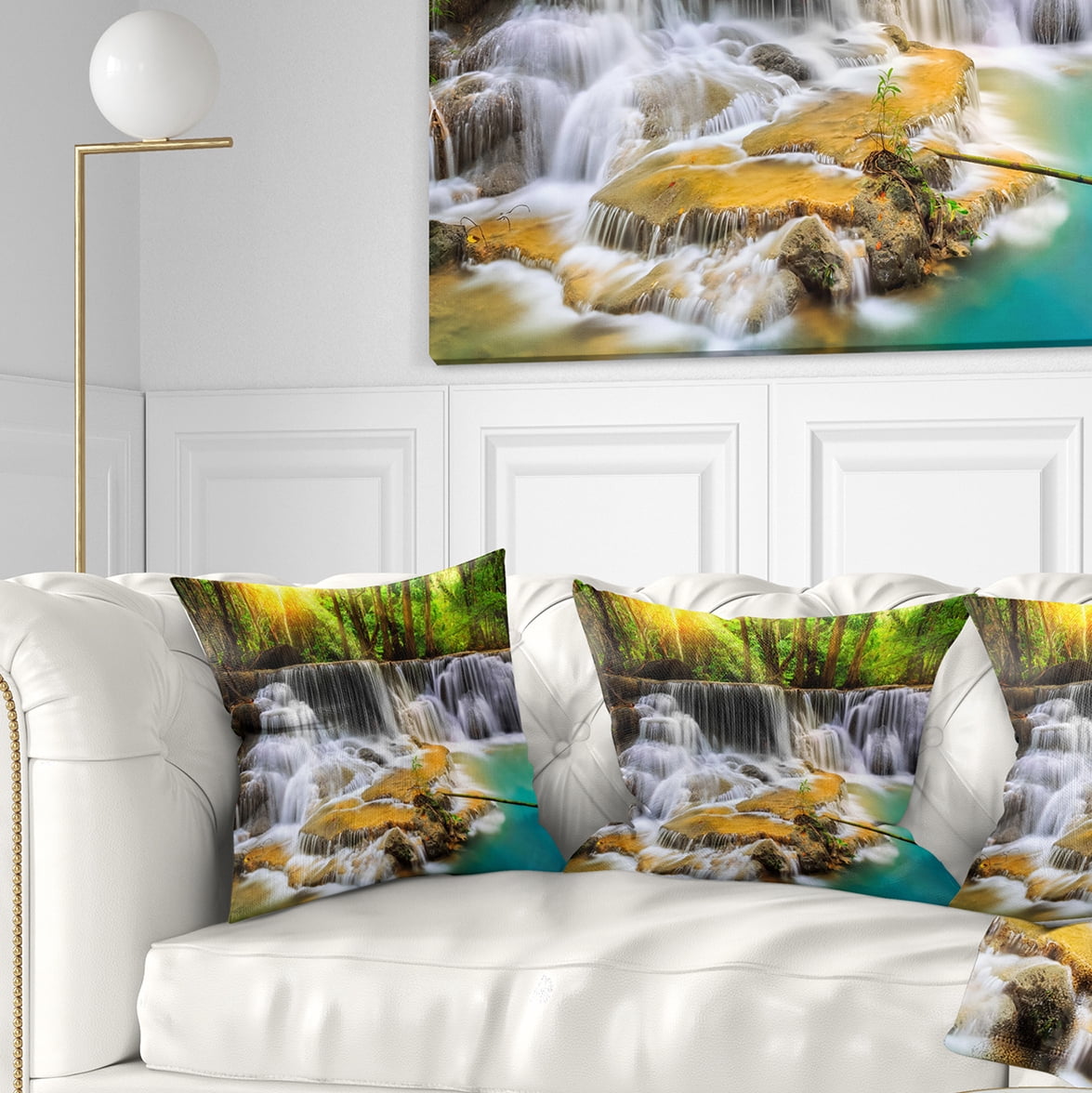Designart Kanchanaburi Province Waterfall - Photography Throw Pillow - 16x16