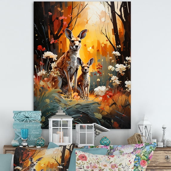 Designart "Kangaroo'S Oasis Among Eucalyptus Flowers" Animals Kangaroo Canvas Art Print