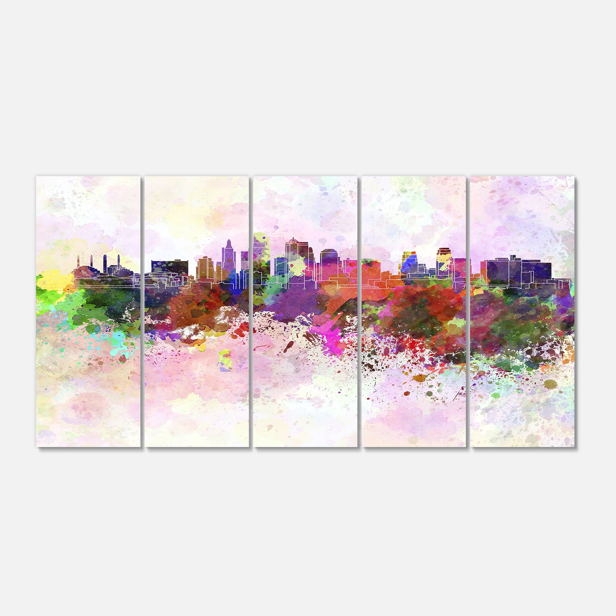 Designart 'Kansas City Skyline ' Multipanel Cityscape Extra Large Metal Wall Art Print