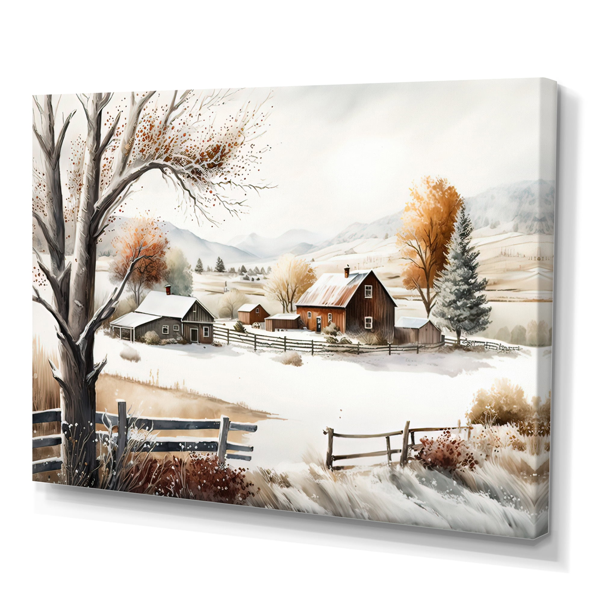 Designart Kansas Farm In Winter Canvas Wall Art