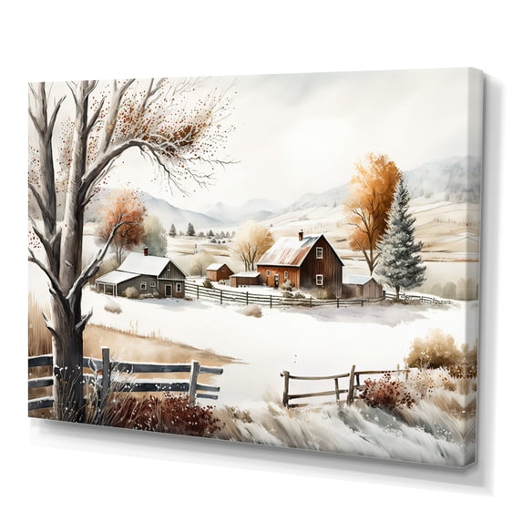 Designart Kansas Farm In Winter Canvas Wall Art
