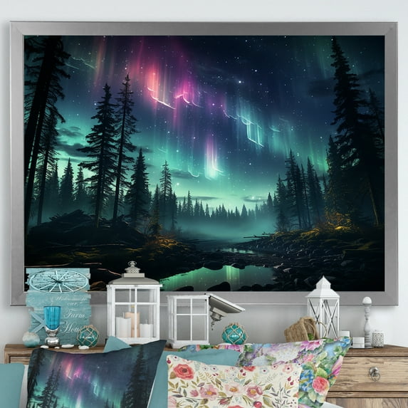Designart "Kawaii Aurora Borealis In Canada I" Aurora Borealis Picture Framed Canvas Prints