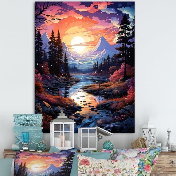 Designart "Kawaii Borealis Landscape" Aurora Borealis Wall Art Prints