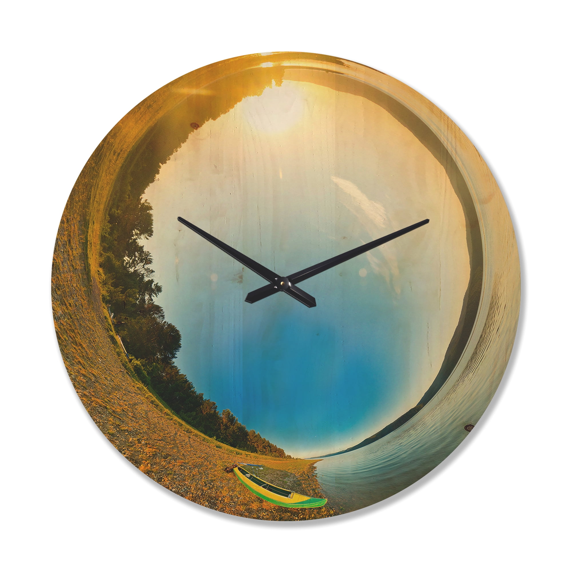 Designart 'Kayak At River Bank Little Planet ' Modern Wood Wall Clock