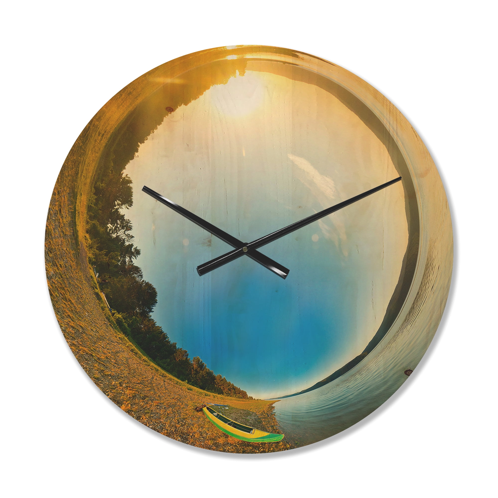 Designart 'Kayak At River Bank Little Planet ' Modern Wood Wall Clock