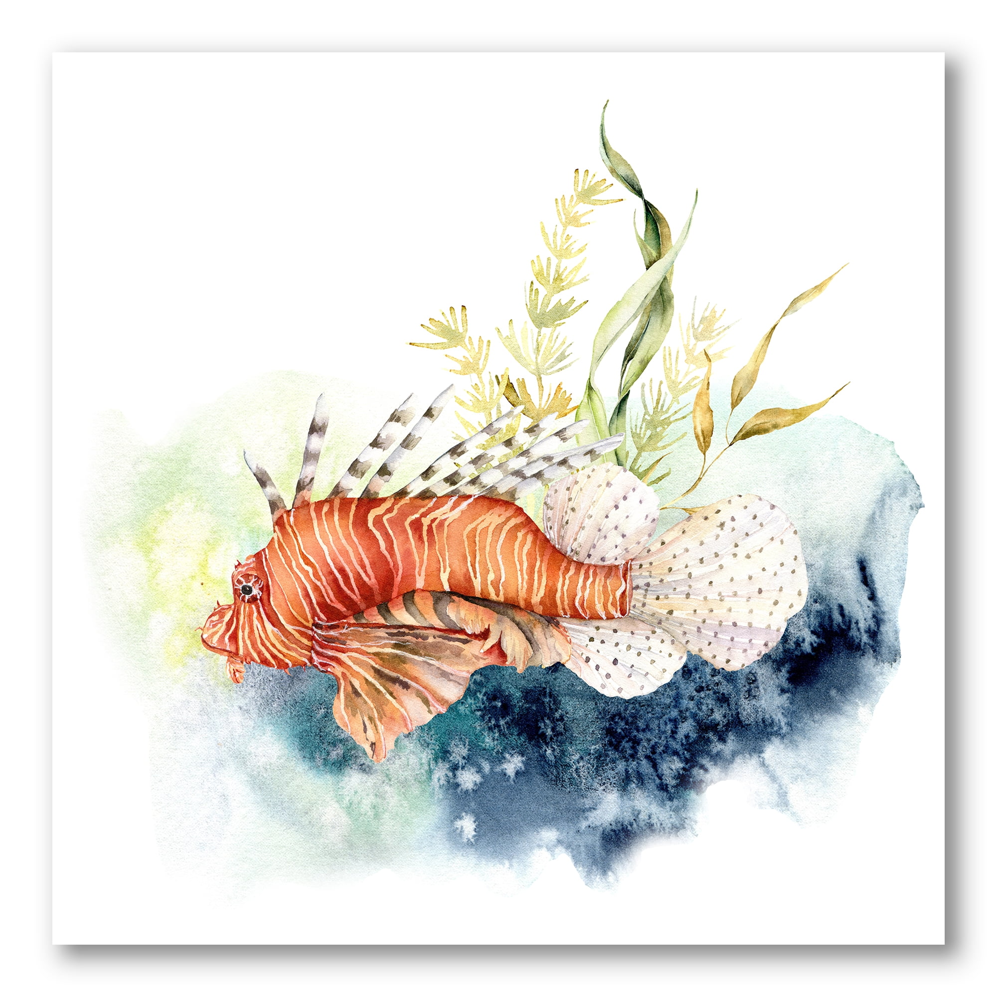 Designart ' Kelp and Lionfish With Coral Reef and Laminaria ' Nautical & Coastal Canvas Wall Art Print
