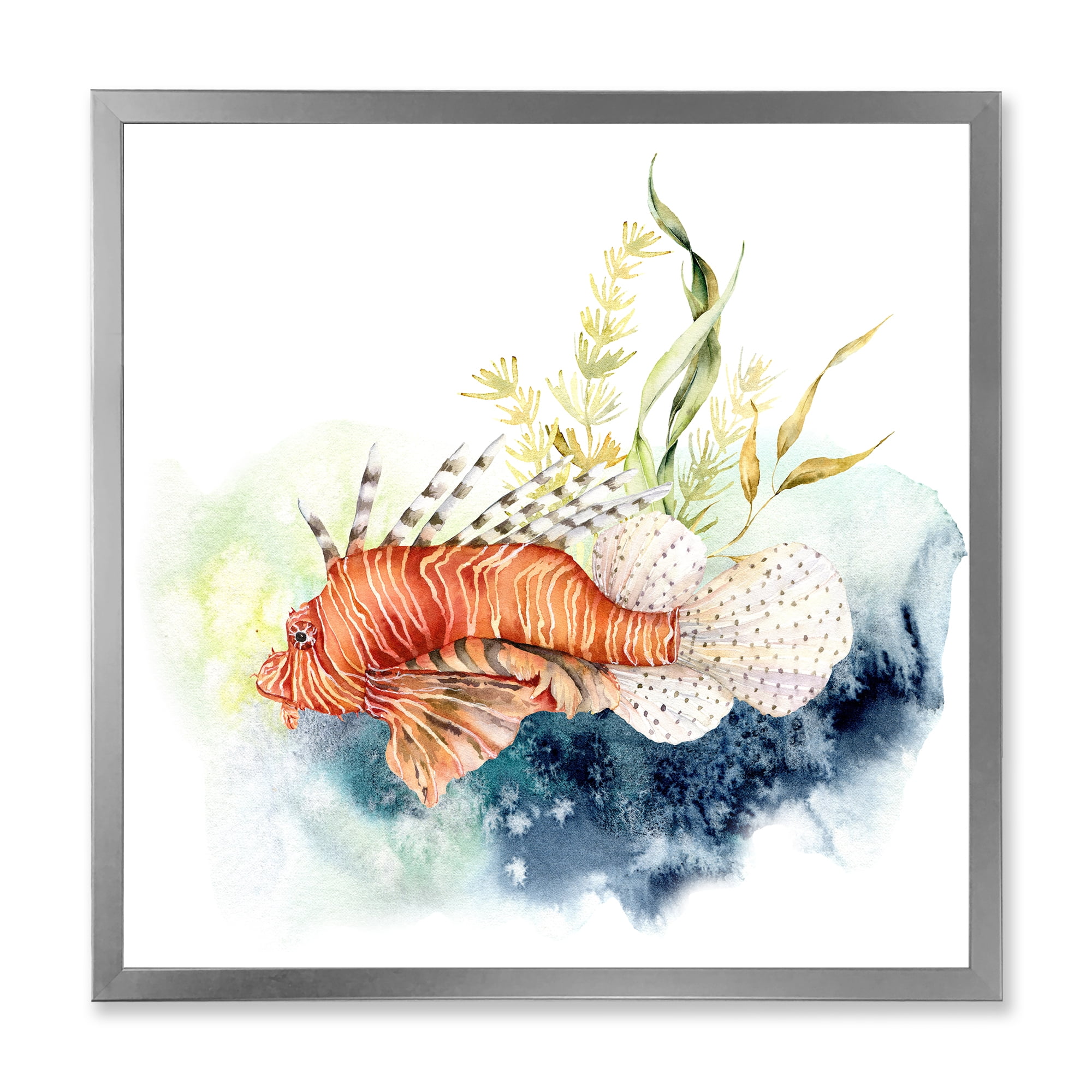 Designart 'Kelp and Lionfish With Coral Reef and Laminaria' Nautical & Coastal Framed Art Print