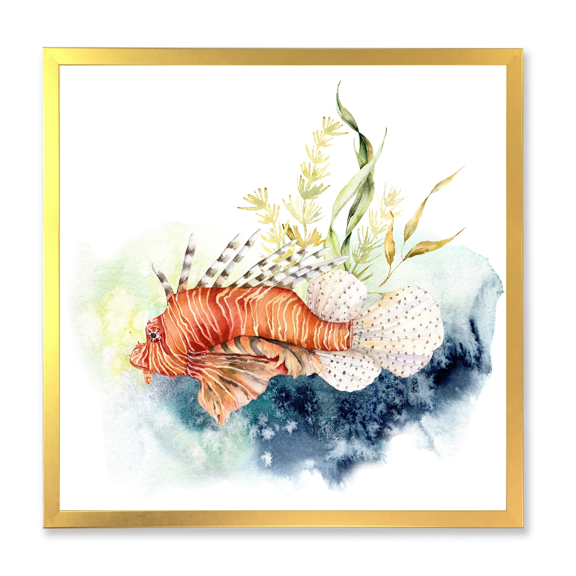 Designart 'Kelp and Lionfish With Coral Reef and Laminaria' Nautical & Coastal Framed Art Print