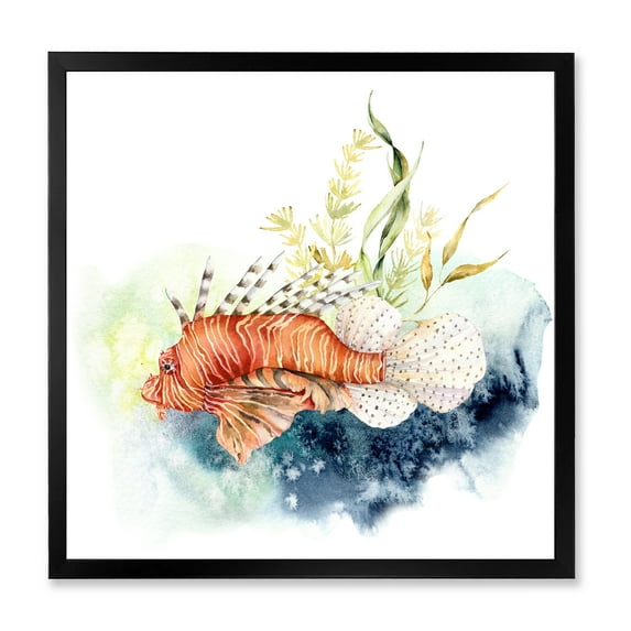 Designart 'Kelp and Lionfish With Coral Reef and Laminaria' Nautical & Coastal Framed Art Print