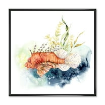 Designart 'Kelp and Lionfish With Coral Reef and Laminaria' Nautical & Coastal Framed Canvas Wall Art Print