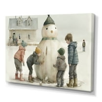 Designart Kids Building A Huge Snowman I Canvas Wall Art