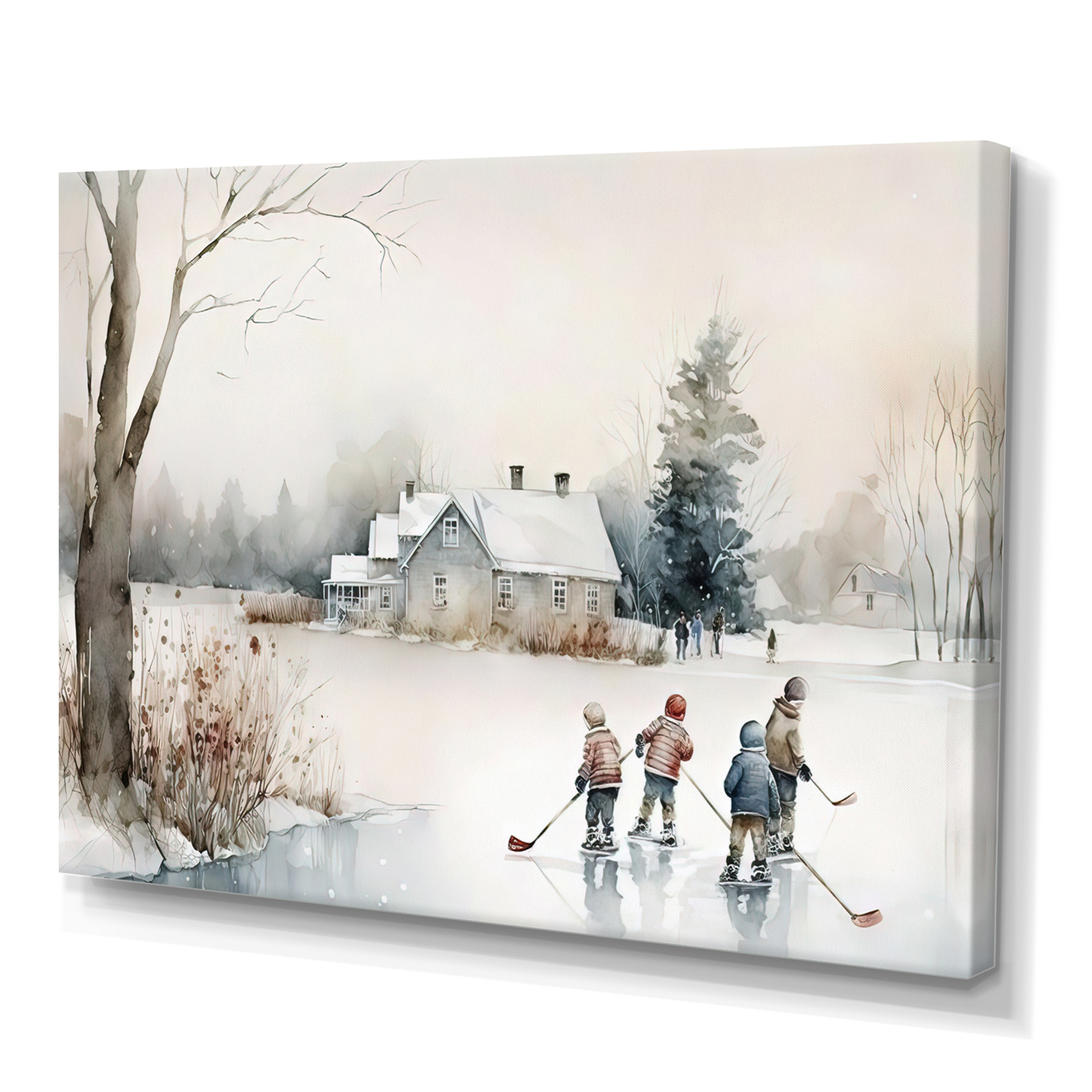 Designart Kids Playing Hockey In Winter II Canvas Wall Art