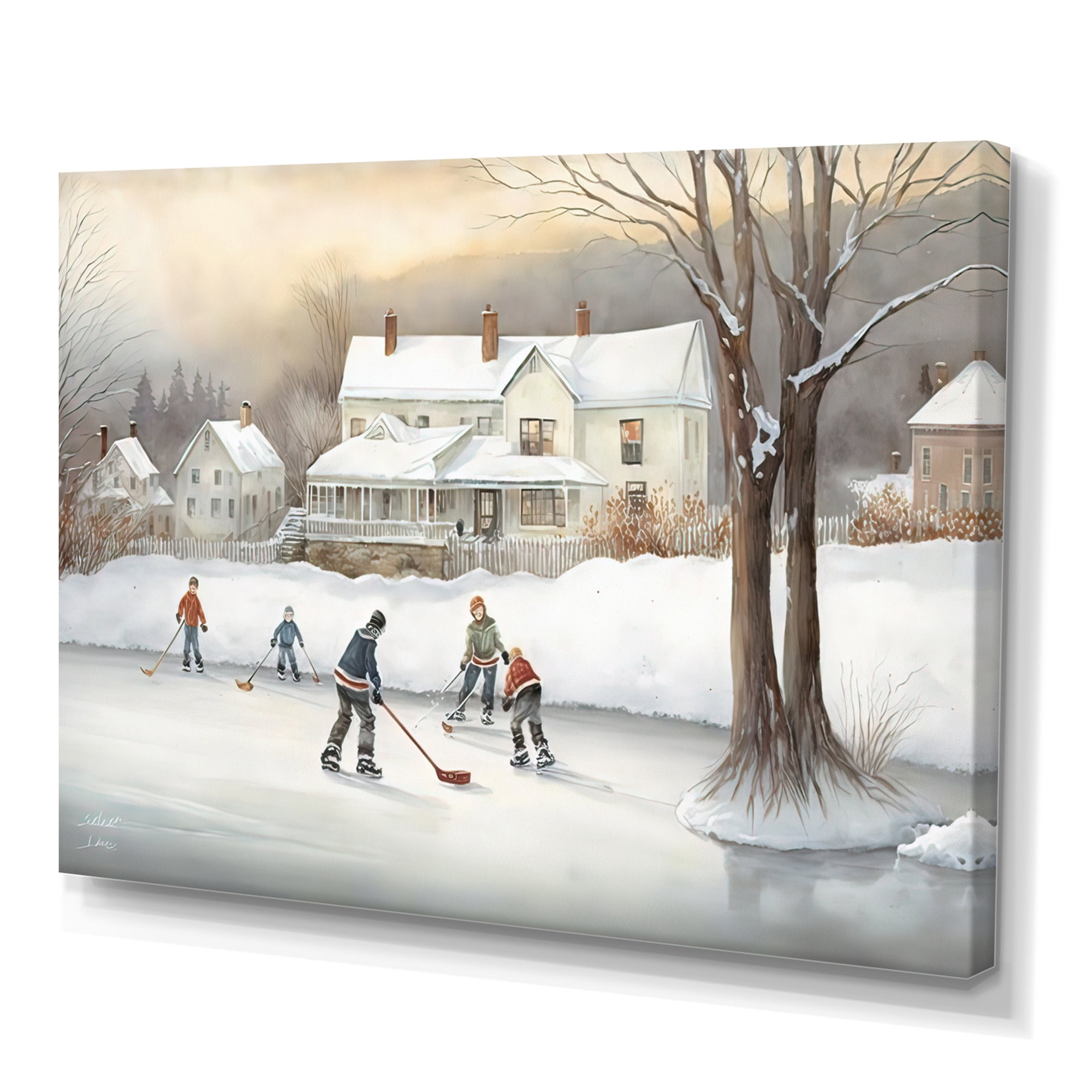 Designart Kids Playing Hockey In Winter III Canvas Wall Art
