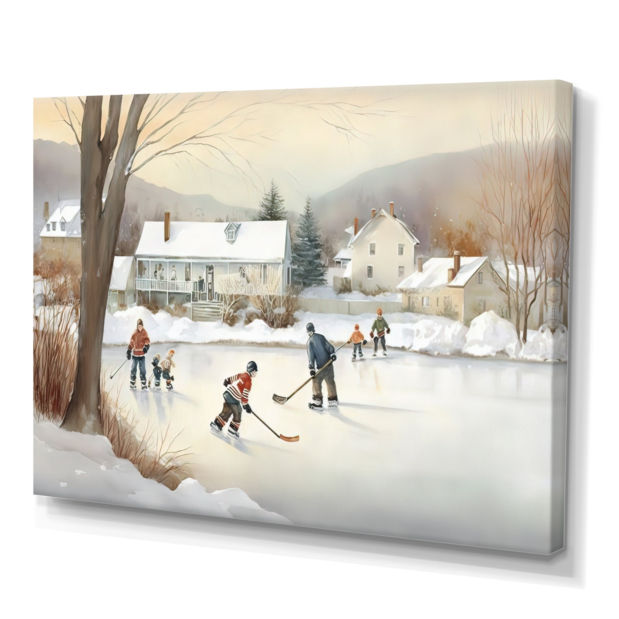 Designart Kids Playing Hockey In Winter V Canvas Wall Art