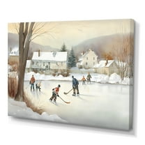 Designart Kids Playing Hockey In Winter V Canvas Wall Art
