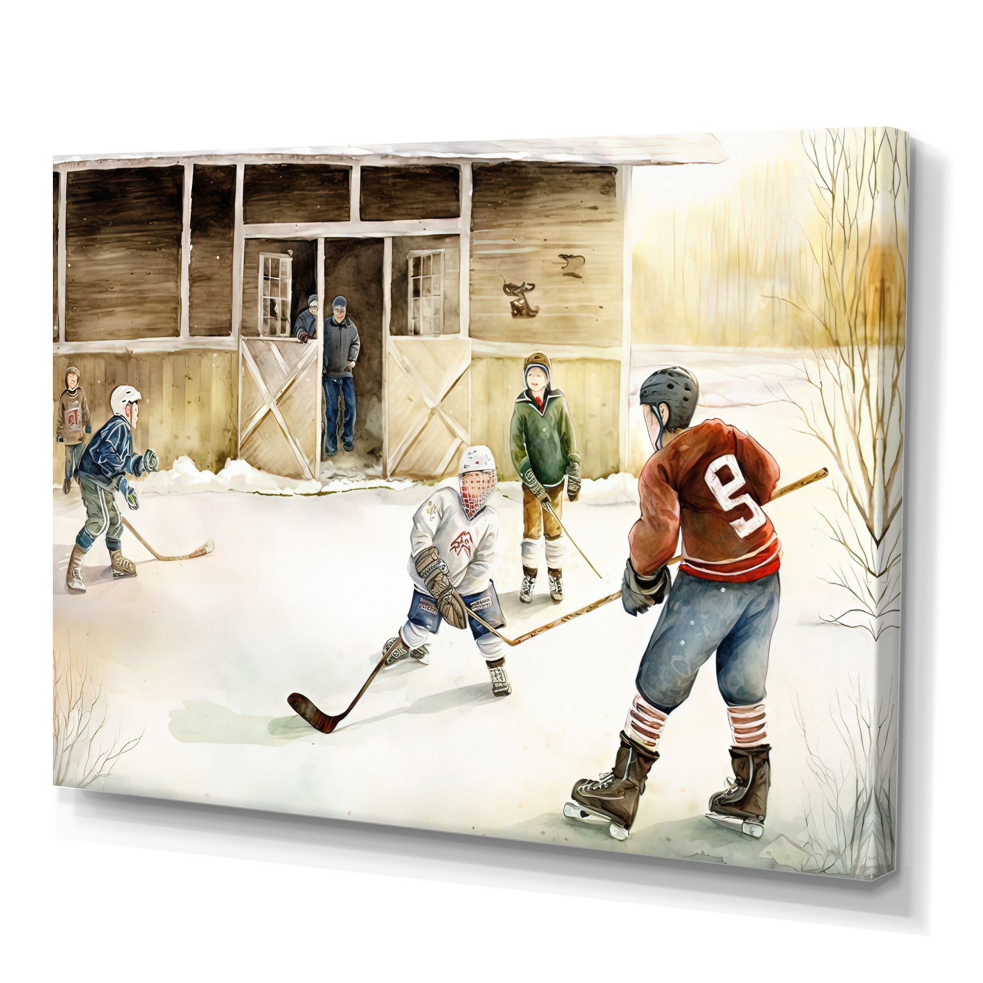 Designart Kids Playing Hockey On Ice Rink II Canvas Wall Art
