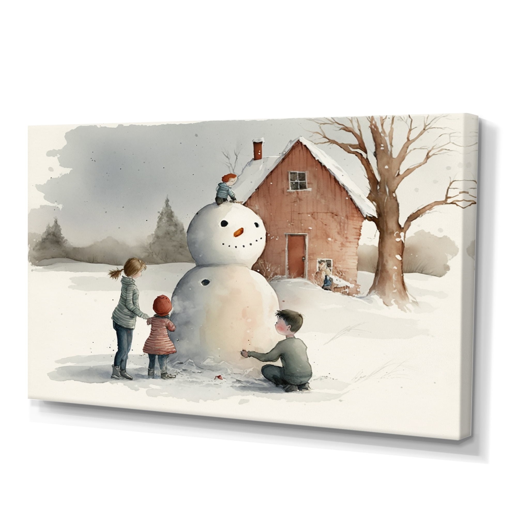 Designart Kids Playing In The Snow II Canvas Wall Art