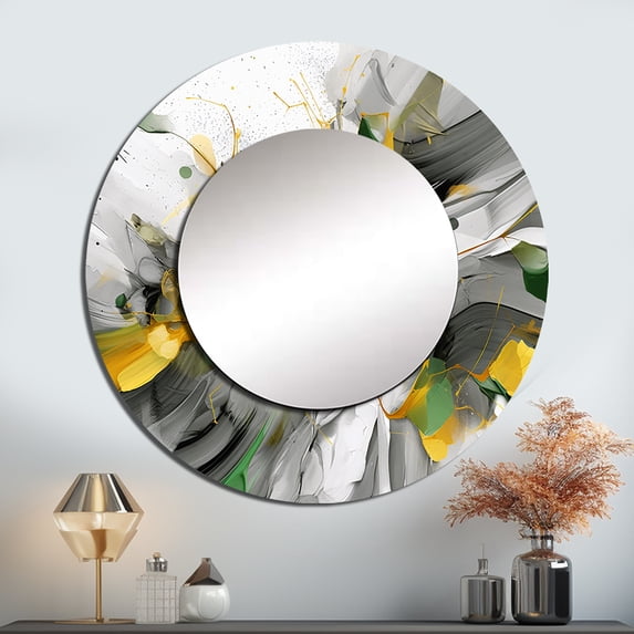 Designart "Kinetic Wave Art" Landscapes Rund Mirror For Wall Decor - Large Green Round Print Mirror - Round Scandinavian Mirror - Wall Mounted Round Large Mirror - 23" x 23"